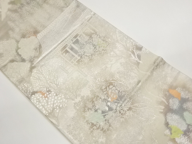 JAPANESE FUKURO OBI / WOVEN SCENERY OF TEMPLE